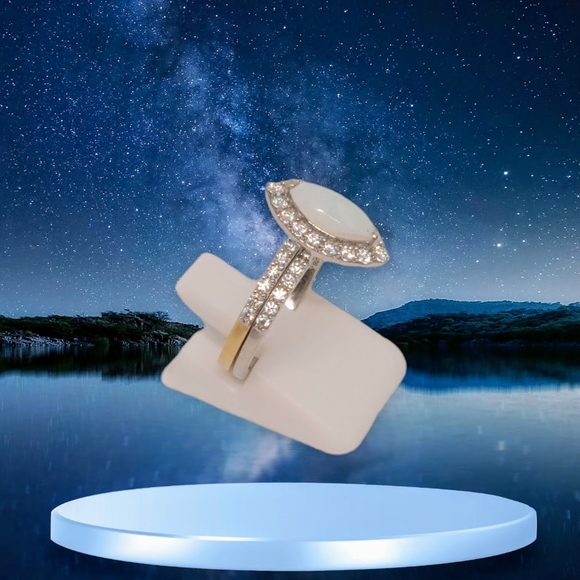 NEW Australian Opal & Moissanite Set of 2 Rings in Platinum & Vermeil YG - Picture 6 of 16